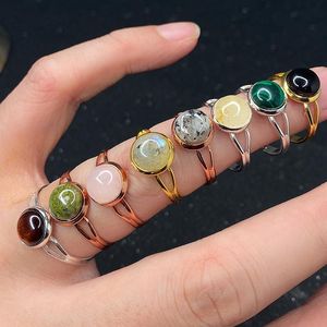 Gioielli bohémien Pietra naturale Guarigione Anello di cristallo per le donne Fascino Anelli per feste di compleanno Regolabile argento oro rosa Metallo 10mm 12mm