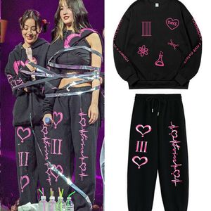 Womens Hoodies Sweatshirts Kpop Twice Concert 4th World Tour III Tracksuits Women Set Harajuku Hip Hop Pullovers Cool Jogger Pants Clothes 230314