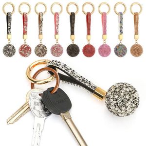 Keychains Fashion Women Rhinestone Leather Strap Crystal Ball Car Keychain Charm Pendant Key Ring Accessories