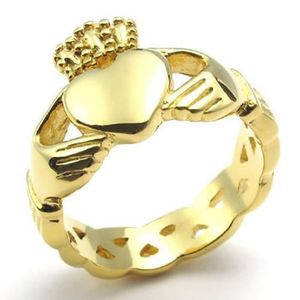 ヴィンテージシンプルなステンレススチールリングバンドCladdagh Heart Crown Love Mens Womens Ring for Wedding Jewelry Silver Gold196e
