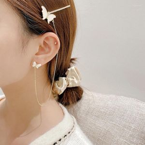 Stud Earrings Butterfly Hairpin Tassel Ear Line Chain Hair Clip Fashion Jewelry Golden Cute Marry Accessorie For Women Girl Gift