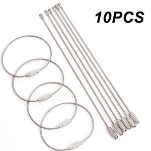 Keychains 10Pcs/set 100/150/200mm Keychain Tag Rope Stainless Steel EDC Wire Cable Loop Screw Lo Gadget Ring Key Keyring DIY Hand Tools L230314