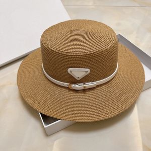 Triangle Geometry Wide Brim Hats Simple Band Design Straw Hats Women Sun Protection Flat Top Hats