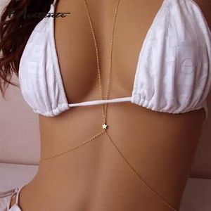 Länk armband meetcute sexig gyllene kroppskedja bikini strand crossover sele stjärna hänge halsband midja magen bodychain boho smycken