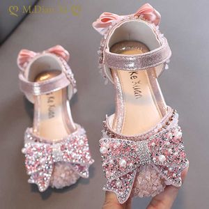 shoes Baby Summer Princess Rhinestones Bow 2023 Girls Party Shoes Children Kids Colorful Sequins Flat Heels Sandals P230314