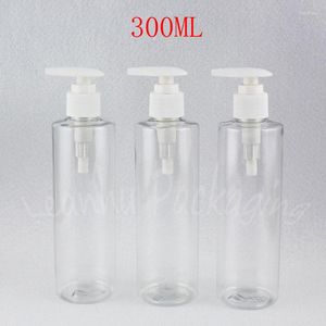 Garrafas de armazenamento 300 ml garrafa de plástico de ombro plano transparente com bomba de loção 300cc Sub-piada / embalagem de shampoo