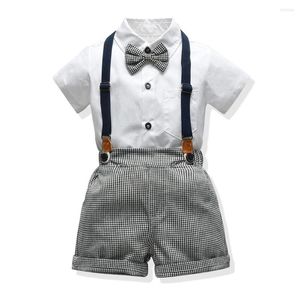 Roupas conjuntos de roupas para crianças menino menino verão manga curta camisa branca shorts roupas de bebê de aniversário bebê de aniversário