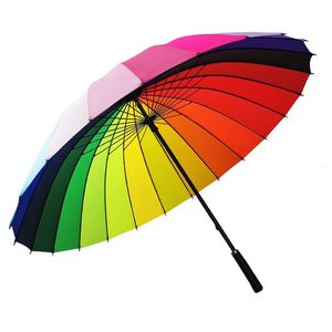 Umbrellas 24 Bone Long Umbrella Super Large Rainproof Rainbow Straight Rod Manual Shelter Win and Rain Household Men Women Home Umbrellas 230314