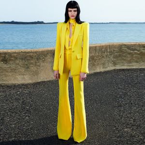 Women's Two Piece Pants HIGH STREET est 2023 Runway Designer Suit Set Single Button Blazer Flare 230313