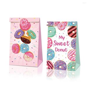 Brocada de presente 1set Pink Donut Birthday Party Paper Candy Cookies Bag Adestics 18 PCs para agradecer bolsas