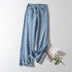 Jeans femininos Primavera 2023 Mulheres coreanas Blue calça de jeans de algodão reta para mulher Moda de boa qualidade calça sólida