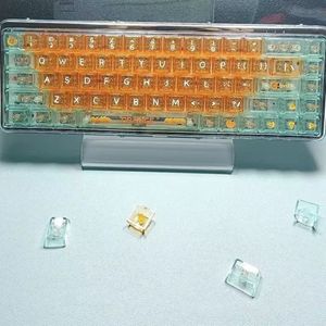 132 Klawisz Crystal PC Przezroczyste keykapsy Zestaw profilu CBSA Orange Orange Keycap dla MX Cherry Switch Mechanical Gaming Keyboard