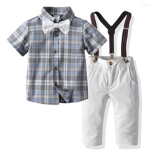 Completi di abbigliamento Summer Gentleman Papillon Bretelle Pantaloni Ragazzo Bambino Casual Traspirante Abito a maniche corte Mostra Festa di compleanno