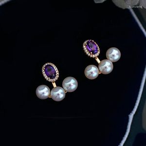 Stud Earrings French Retro Amethyst Bright Pearl Studs Fashion Style