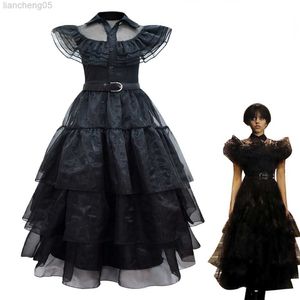 Abiti da ragazza mercoledì Addams Come Girls For Kids Addam 2023 Vestidos Mesh Party Dresses Carnival Come Wowan Halloween Come W0314