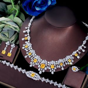 Handgjorda laboratorier Topaz Diamond Smycken Set 14K White Gold Wedding Ring Earring Halsband Armband för kvinnor Bridal Engagement Smycken