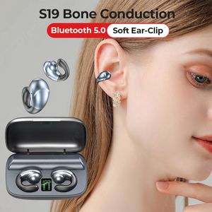 Cell Phone Earphones Bone Conduction Bluetooth Earphones Earring Wireless Headphones Ear Clip With Mic Earbuds HiFi Stereo Sports Waterproof Headsets 230314