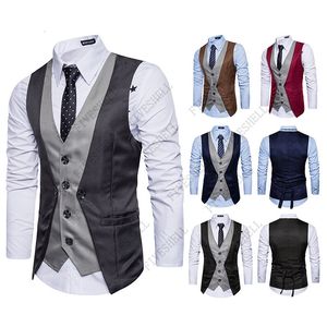 Mens Vests 2023 Fake Two Pieces Patchwork Suit Vest Men Slim Fit Business Sleeveless Waistcoat Men Wedding Tuxedo Vests Gilet Men XXL 230313