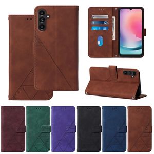 Business Leather Wallet Cases For Samsung A34 A54 5G A04E A24 A04 Core Moto G73 E13 G53 Edge 2023 G Play G72 Card Slot Print Lines Hand Feeling Skin Feel Holder Flip Cover