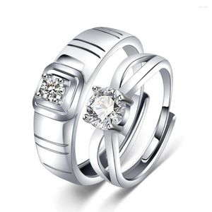 Обручальные кольца 2 шт. Классический медный серебро серебряный серебро персонализируйте кристаллическое кольцо пара мужчин женские украшения