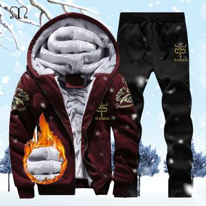 Men's Tracksuits 2 Pieces Sets Tracksuit Men Brand Autumn Winter Thick Hooded Sweatshirt CoatPants Male Outfit Sportswear Set Chandal Hombre 230314