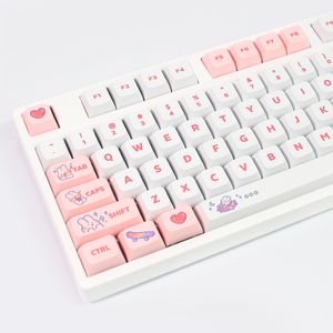 129 Nyckel PBT Söt Steam Rabbit Pink KeyCaps för mekaniskt spel Keyboard Custom MX Switche Sye-Sub XDA Profile Key Cap