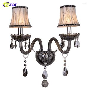 Wall Lamp FUMAT Brief Crystal For Living Room Bed LED Fabric Shade Smoky Gray K9 Lights El Aisle