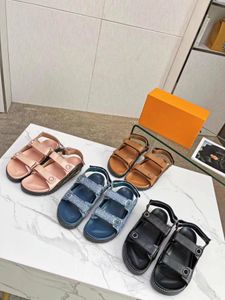 2023 المصمم الفاخر Paseo Flat Sandals Women Printed DeniM Canvas slippers size 35-42