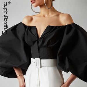 Koszule damskich bluzek Kryptograficzne na ramię Seksowne kobiety Top i koszulki bluzki Button Up Backless Crop Tops Fashion Blusas Mjer 230313