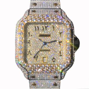 Titta på armbandsur Populära herrariska diamanter Byst Down Watches Big Zircon Bezel Se Silver Diamond Face Full Diamond Strap Automatic Mechanical Wristwatch