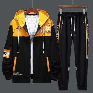 Herrspårar Män Tracksuits 2 Piece Sweat Suits Mens Zipper Cardigan Printing Sweatshirts Sweatpants Sets Student Make Sportkläder 230314