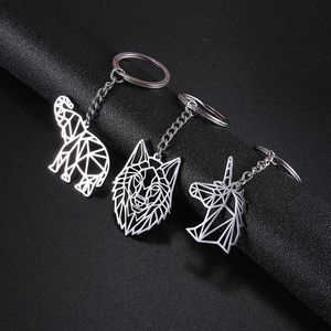 Keychains Teamer Stainless Steel Keychain Animal Keyring Fox Wolf Dog Tiger Unicorn Charm Jewelry Accessories Key Chain Moer's Day Gift L230314