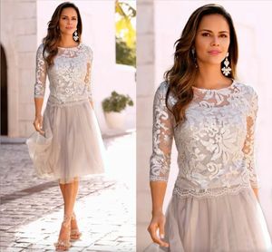 Elegant Mother Of The Bride Dresses Lace 3/4 Long Sleeves Short Prom Party Gown Plus Size Wedding Guest Dress Vestidos