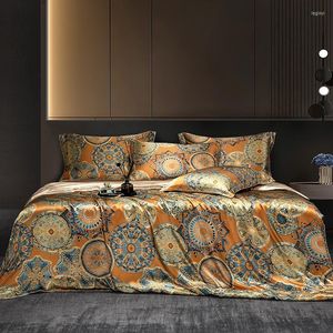 Bedding Sets Mulberry Silk Ultra Soft Comfortable Set Vintage Leaves Art Cut-out Pattern Duvet Cover Bed Sheet Pillowcases 4Pcs