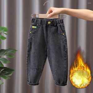 Jeans outono crianças roupas meninos solto lã casual calça térmica infantil garoto de cor sólida cor de inverno de inverno calças de jeans 3t