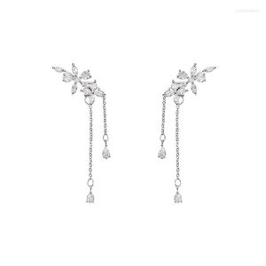 Dangle Earrings S925 Silver Needle Long Style Tassel Zircon Female Korean Edition Super Fairy Flower Design Sense Elegant Woman Accesor