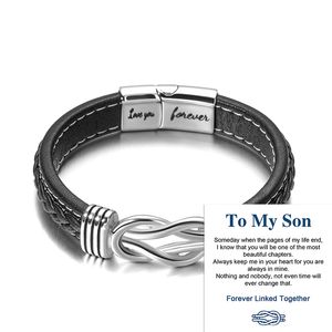 316 Stainless Steel men's Chain Leather bracelet magnetic buckle trend Punk Black High Quality Fashion Bangle Jewelry infinite Love My Grandson Love You Forever