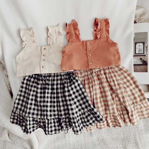 Clothing Sets Girls Suit Suspender Cropped Top Plus Plaid Skirt Summer New Foreign Trade Children's Clothing 3-8 Years Old Kids Clothes