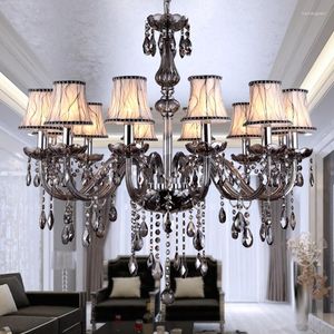 Chandeliers Modern Smoky Gray Crystal Chandelier Lamp Pendant 8 12 Lampshade Foyer LED Candle Bedroom AC110V 220V Luxury Lighting