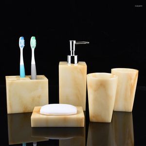 Badtillbehör Set marmor design badrumstillbehör 5st tumbler lotion flaska tvål dispenser tandborste hållare maträtt bröllop