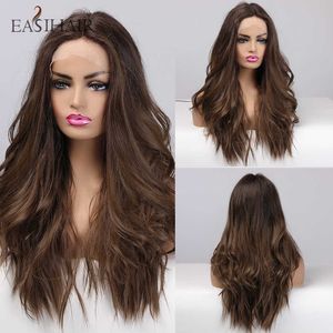 Синтетические парики Easihair Long Brown Curace Front Wig Synthetic S Baby Whors Женщины натуральные теплостойкость высокой плотности волнистой косплей 230227