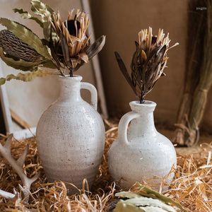 Vasi Gracked Glaze Vintage White Porcelain Ceramica Vaso Bocca piccola Vaso per fiori Vaso fatto a mano Decorazione artistica Ornamenti per vasi