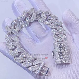 18mm Baguette Cut Vvs Moissanite Diamond Hip Hop Uomo Oro bianco Argento sterling Nome personalizzato Blocco Bracciale cubano Iced