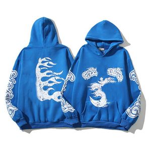 22ss Pamuklu Erkek Hoodie Mektup Baskılı Yüksek Sokak Hip Hop Hoodies Renk Mavi Kapüşonlu Sweatshirt Ucuz Hoodie