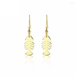 Dangle Earrings Fashion Golden Fish Bone Stainless Steel Unique Design Skeleton Ladies Jewellery Nautical Gifts