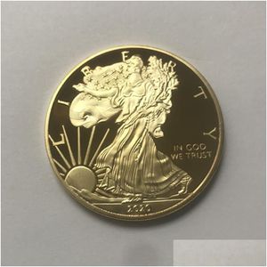 Konst och hantverk 10 datorer Dom Eagle Badge 24K Gold Plated 40 MM Commemorative Coin American Statue Liberty Souvenir Drop Acceptable Dh6ji