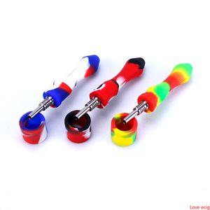 Silicone Collector Kit Smoking Hand Pipe with GR2 Titanium Nail Dab Straw Oil Rigs for Dry Herb Wax Oil Burner Bong DHL