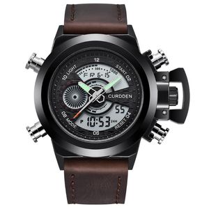 Armbandsur Mens Leather Sports Watches Quartz LED Digital Clock Waterproof Wrist Watch Top Chronograph