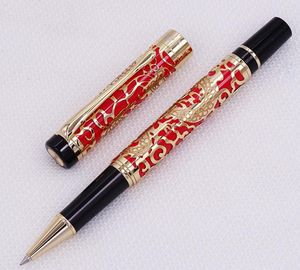 Jinhao 5000 Penna a sfera in metallo di lusso vintage Beautiful Dragon Texture Carving Penne a inchiostro dorate rosse per ufficio