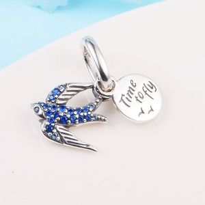 925 Sterling Silver Sparkling Swallow Citat Dubbel Dangle Bead Fits European Jewelry Pandora Style Charm Armband